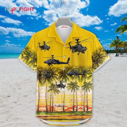 Military Helicopter Hawaiian Shirt - Apache Attack & Golden Sunset Design