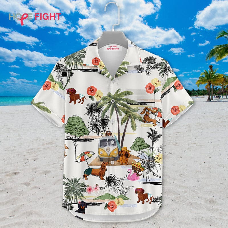 Tropical Dachshund Hawaiian Shirt - Fun Wiener Dog Beach Outfit