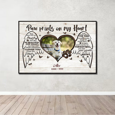 Personalized Dog Memorial Poster, Canvas - Paw Prints On My Heart
