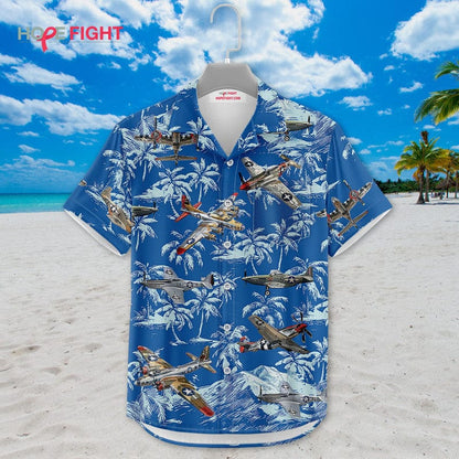 Tropical Military Aircraft Hawaiian Shirt - Vintage Warplane & Palm Tree Print