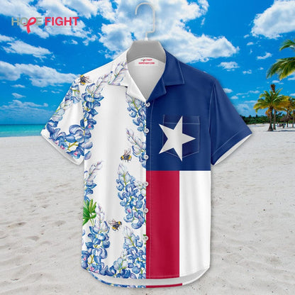 Texas Hawaiian Shirt - Lone Star Flag & Bluebonnet Floral Design