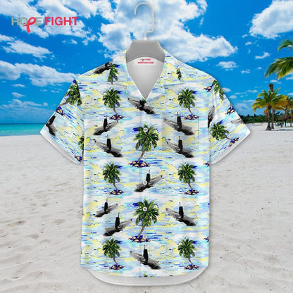 Submarine Hawaiian Shirt - Deep Sea Navy & Tropical Palm Design