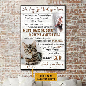 Lienzo conmemorativo personalizado para gatos: el día que Dios te llevó a casa