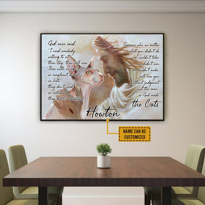 Personalized Sphynx Cat Memorial Poster, Canvas Divine Creation Quote with Cat and Christ Artwork