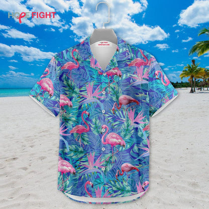 Tropical Flamingo Hawaiian Shirt - Pink Bird & Palm Leaf Print