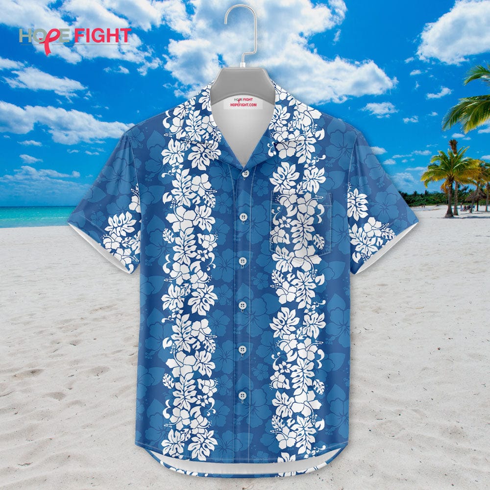 Hibiscus Hawaiian Shirt - Blue & White Floral Design for Summer Beach Vibes