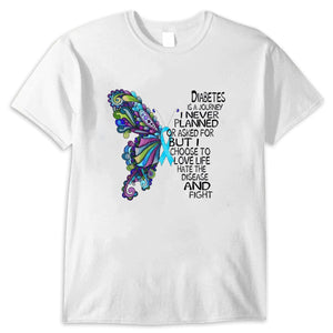 La diabetes es un viaje que nunca planeé ni pedí Camiseta de concientización sobre la diabetes con forma de mariposa