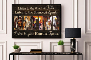 Listen To The Wind, It Talks Native American Poster, Canvas