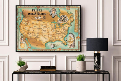 Tribes Of The Indian Nation Map Of American Native Poster, Canvas