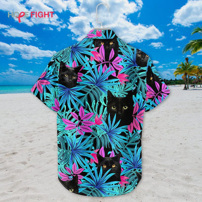 Tropical Black Cat Hawaiian Shirt - Neon Jungle Cat Lovers Outfit