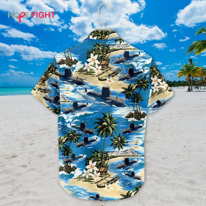 Submarine Hawaiian Shirt - Navy Deep Sea & Tropical Island Design