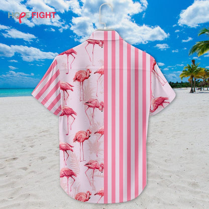 Tropical Flamingo Hawaiian Shirt - Pink Striped & Bird Print, Beachwear