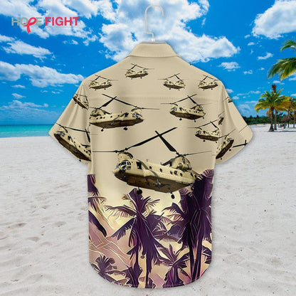 Military Helicopter Hawaiian Shirt - CH-47 Chinook & Desert Sunset Design