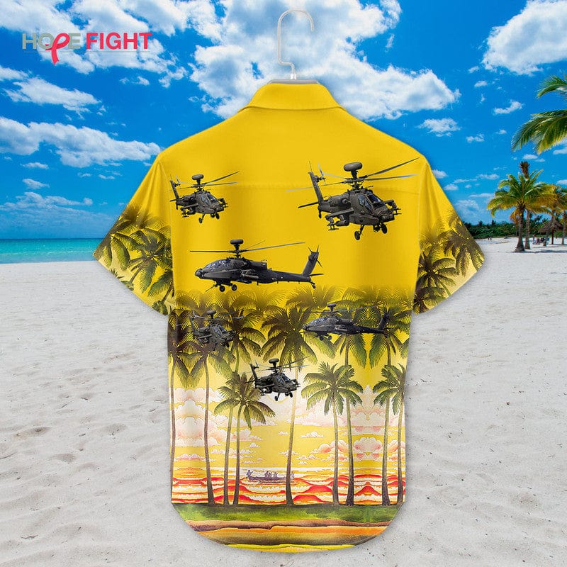 Military Helicopter Hawaiian Shirt - Apache Attack & Golden Sunset Design