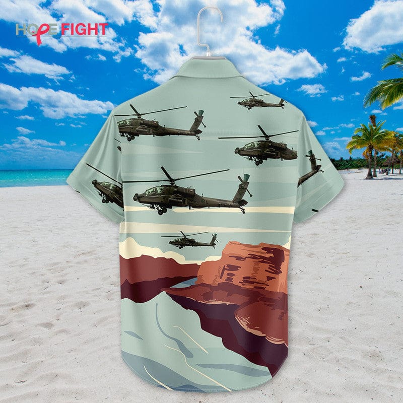Military Helicopter Hawaiian Shirt - Apache Attack & Desert Canyon Design