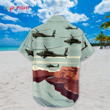 Military Helicopter Hawaiian Shirt - Apache Attack & Desert Canyon Design