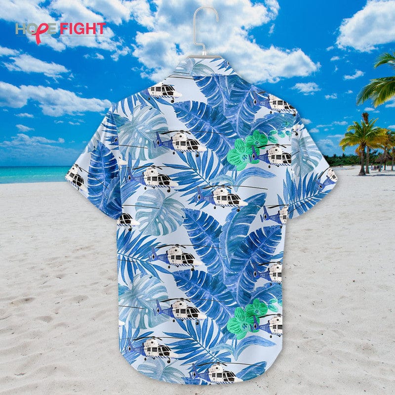 Rescue Helicopter Hawaiian Shirt - Tropical Palm & Blue Foliage Design