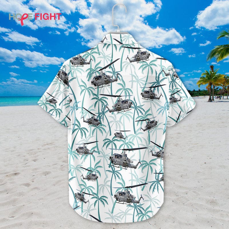 Military Helicopter Hawaiian Shirt - AH-1Z Viper & Tropical Palm Design