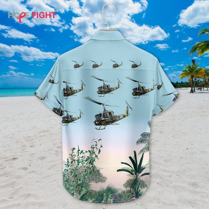 Military Helicopter Hawaiian Shirt - UH-1 Huey & Tropical Jungle Design