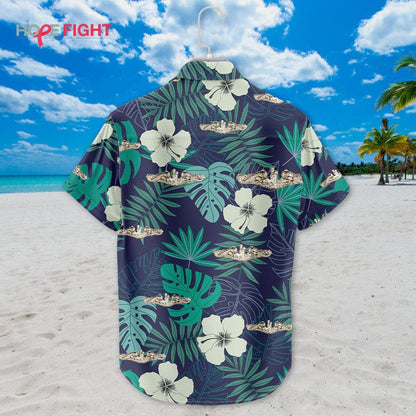 Submarine Hawaiian Shirt - Floral Tropical Navy Warship Design