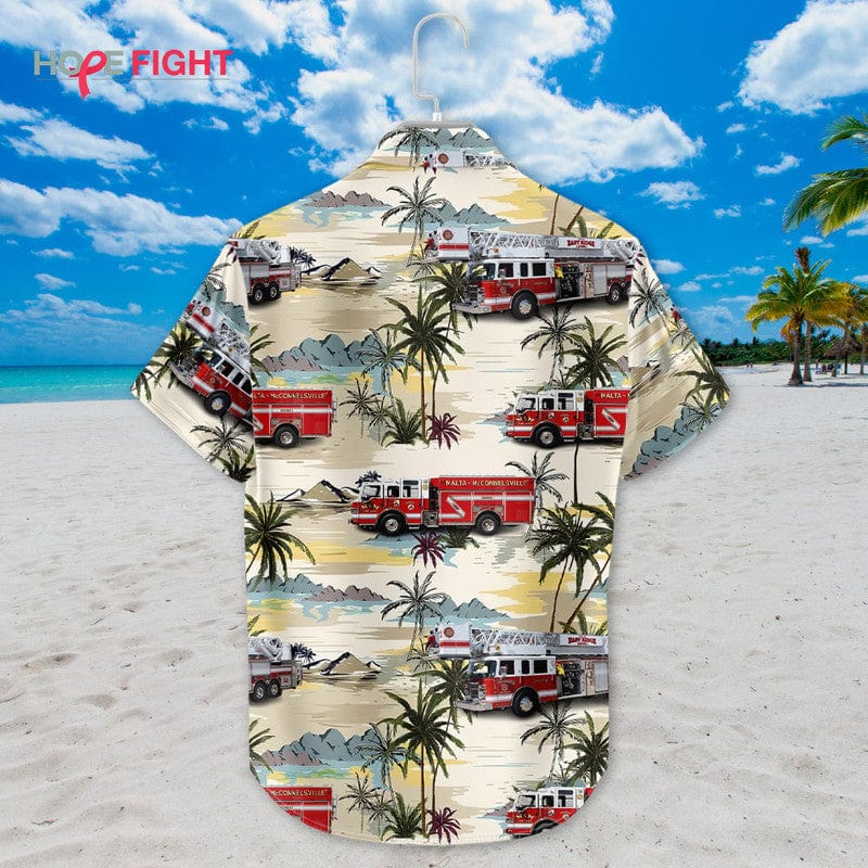 Tropical Firefighter Hawaiian Shirt - Fire Truck & Palm Tree Print, Summer Style
