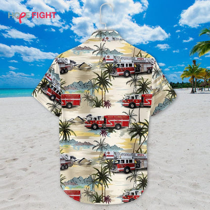 Tropical Firefighter Hawaiian Shirt - Fire Truck & Palm Tree Print, Summer Style