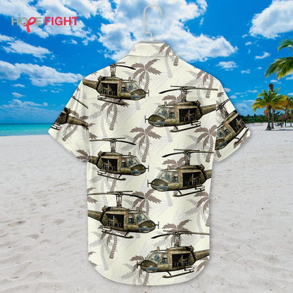 Military Helicopter Hawaiian Shirt - UH-1 Huey & Tropical Camouflage Design