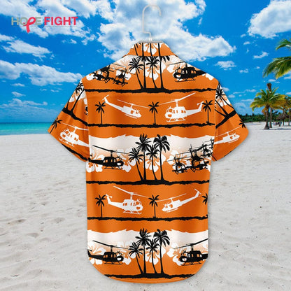 Military Helicopter Hawaiian Shirt - UH-1 Huey & Sunset Tropical Design