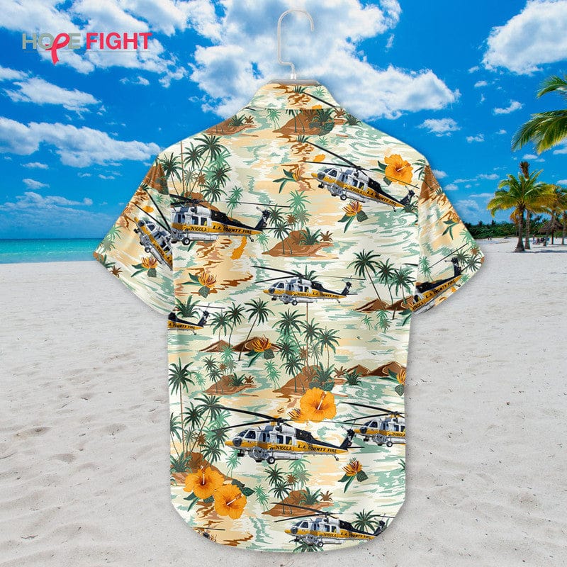 Rescue Helicopter Hawaiian Shirt - LA County Fire & Tropical Island Desig