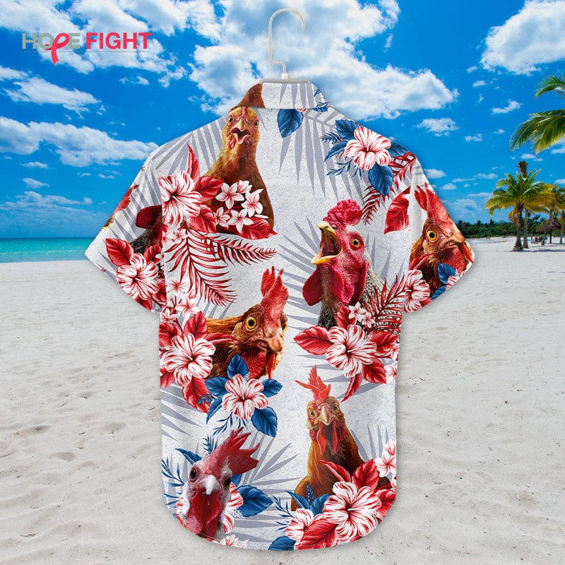 Tropical Rooster Hawaiian Shirt - Vibrant Chicken & Floral Print, Farm Style