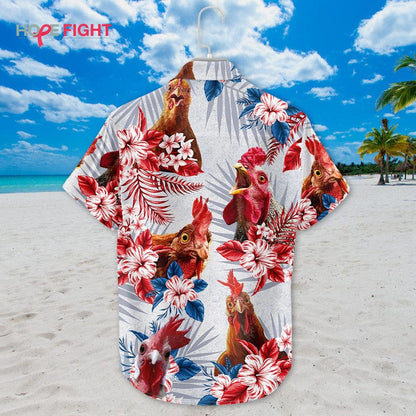 Tropical Rooster Hawaiian Shirt - Vibrant Chicken & Floral Print, Farm Style