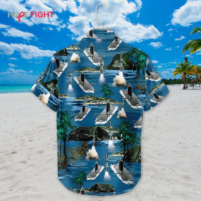 Submarine Hawaiian Shirt - Missile Launch & Tropical Ocean Navy Theme