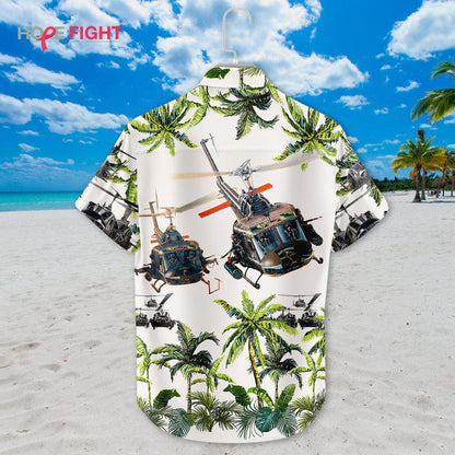 Military Helicopter Hawaiian Shirt - UH-1 Huey & Jungle Camo Design