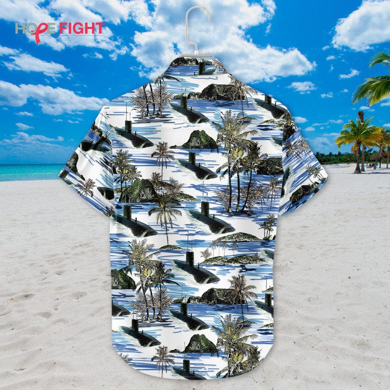 Submarine Hawaiian Shirt - Tropical Island & Deep Sea Navy Theme