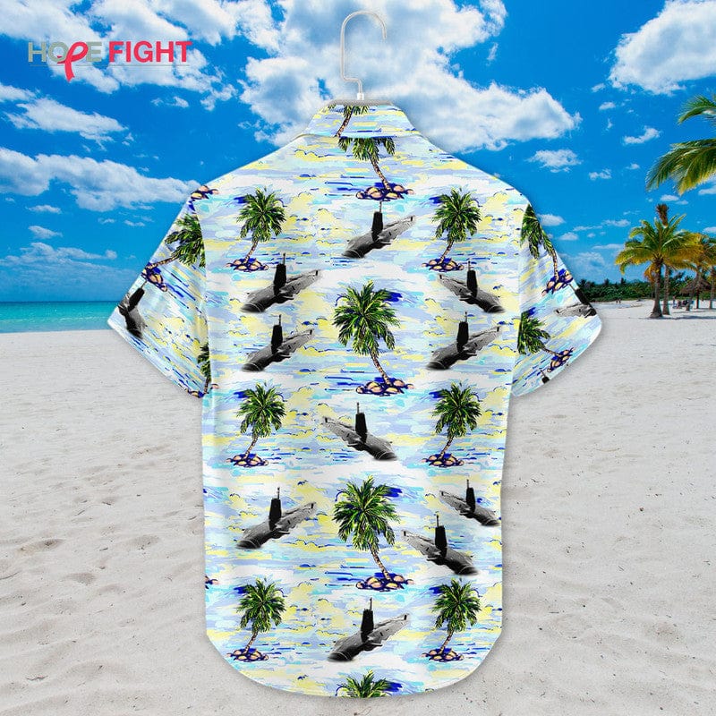Submarine Hawaiian Shirt - Deep Sea Navy & Tropical Palm Design