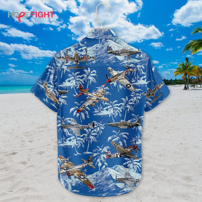 Tropical Military Aircraft Hawaiian Shirt - Vintage Warplane & Palm Tree Print