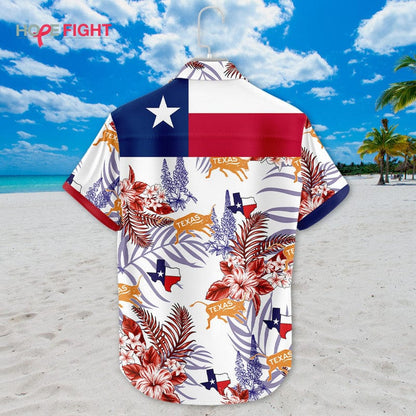 Texas Hawaiian Shirt - Lone Star Flag & Tropical Floral Design