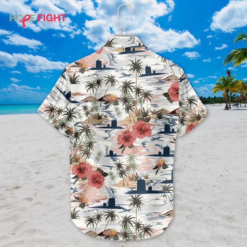 Submarine Hawaiian Shirt - Vintage Navy & Tropical Hibiscus Design