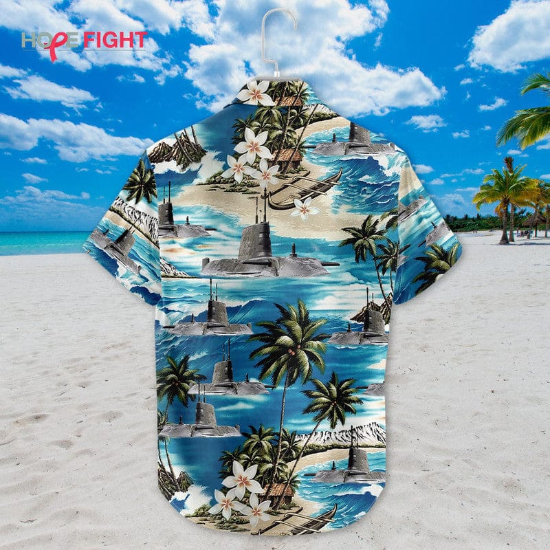 Submarine Hawaiian Shirt - Navy Deep Sea & Tropical Beach Theme
