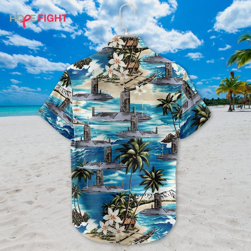 Submarine Hawaiian Shirt - Deep Sea Navy & Tropical Beach Design