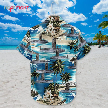 Submarine Hawaiian Shirt - Deep Sea Navy & Tropical Beach Design
