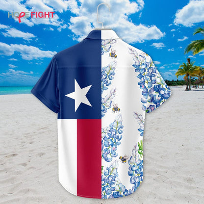 Texas Hawaiian Shirt - Lone Star Flag & Bluebonnet Floral Design