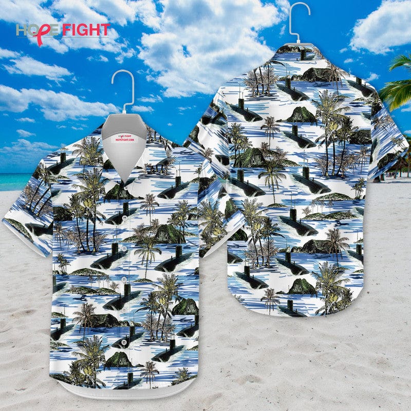 Submarine Hawaiian Shirt - Tropical Island & Deep Sea Navy Theme