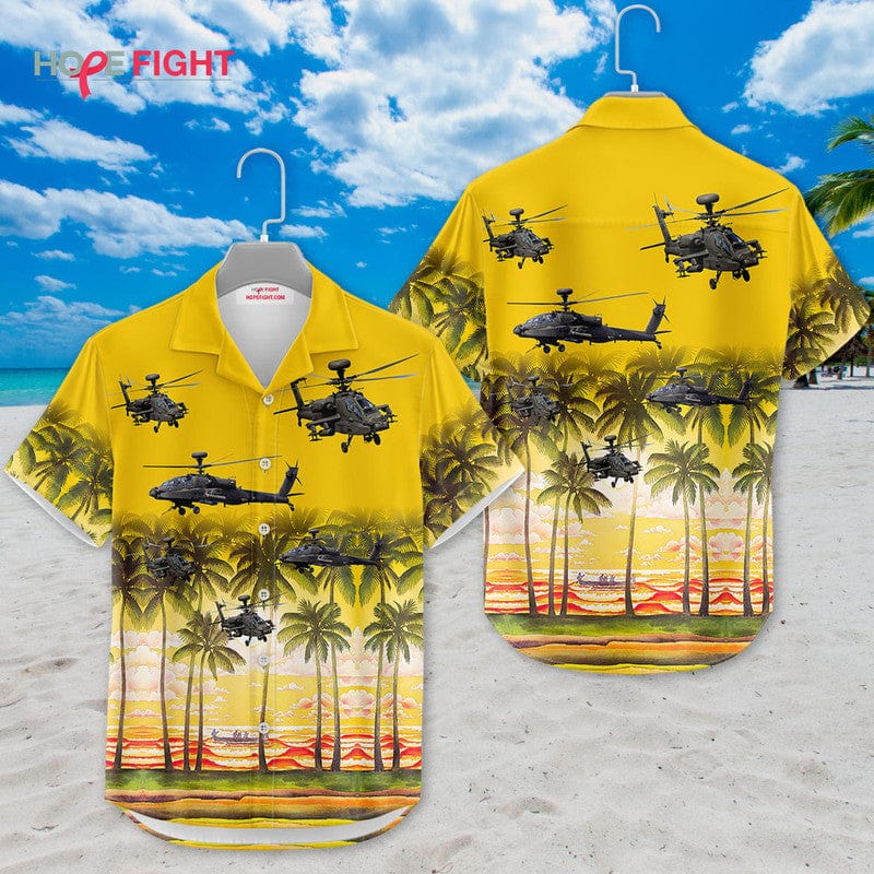Military Helicopter Hawaiian Shirt - Apache Attack & Golden Sunset Design