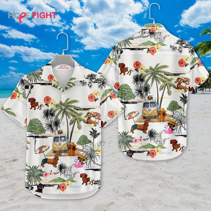 Tropical Dachshund Hawaiian Shirt - Fun Wiener Dog Beach Outfit