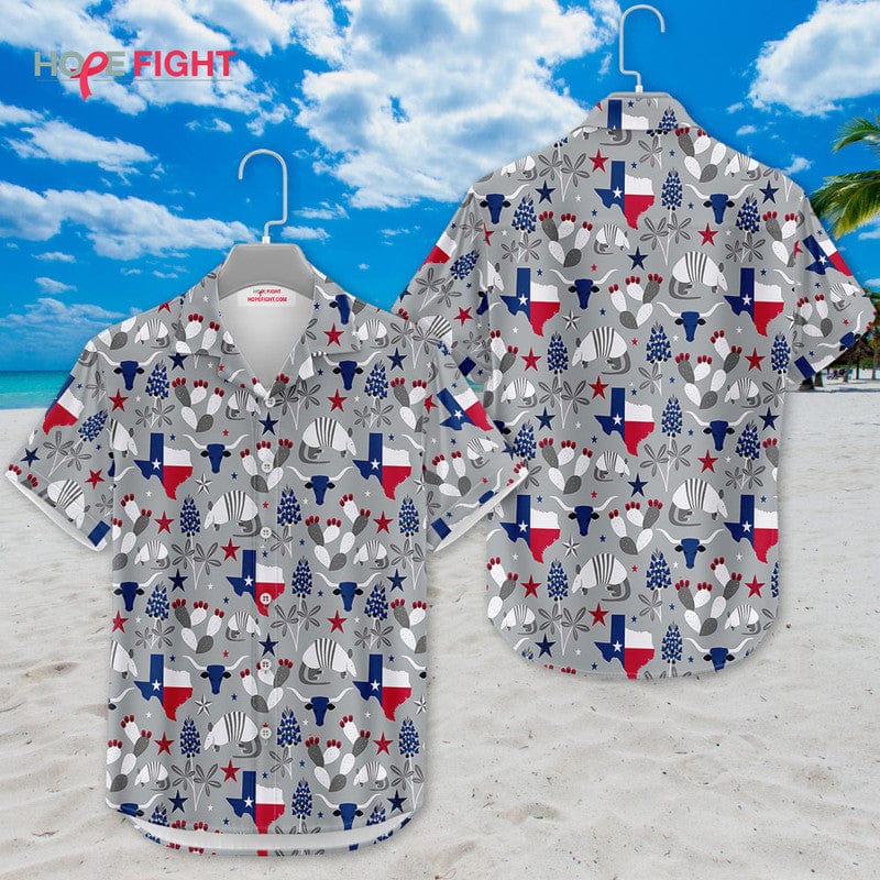 Texas Hawaiian Shirt - Lone Star State & Armadillo Pattern Design