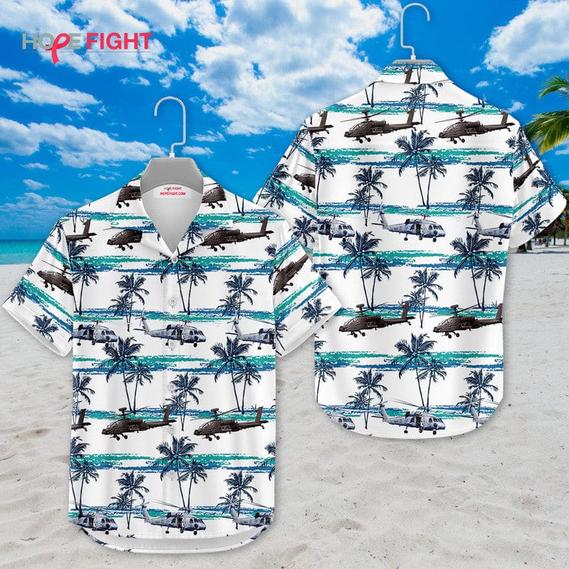 Military Helicopter Hawaiian Shirt - Apache & Seahawk Tropical Design