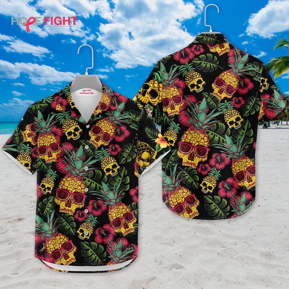 Pineapple Skull Hawaiian Shirt - Tropical Gothic Beachwear for Men
