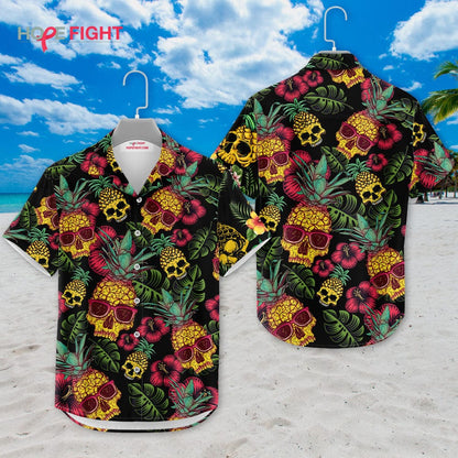 Pineapple Skull Hawaiian Shirt - Tropical Gothic Beachwear for Men
