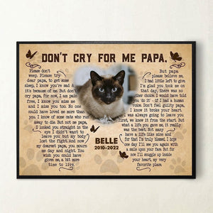 Póster conmemorativo de gato personalizado: No llores por mí, papá 